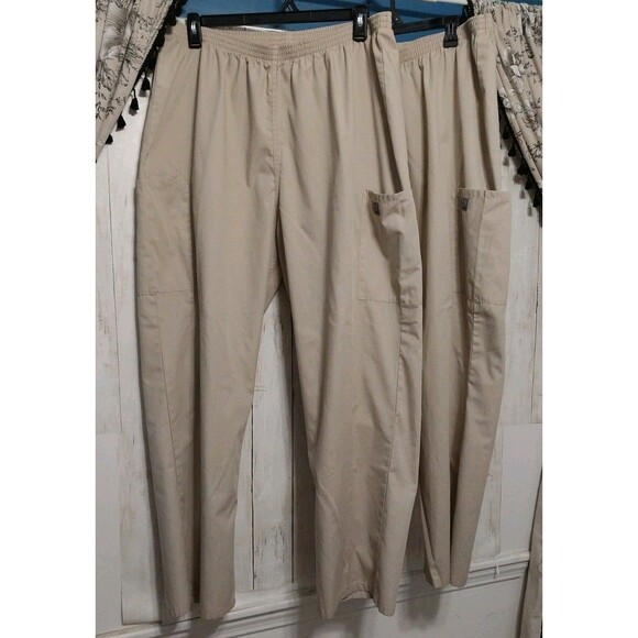 Landau Pants - Scrub Zone Scrub Hospital Work Pants Tan Size 2X  Pockets Elastic Waist 2 PAIR